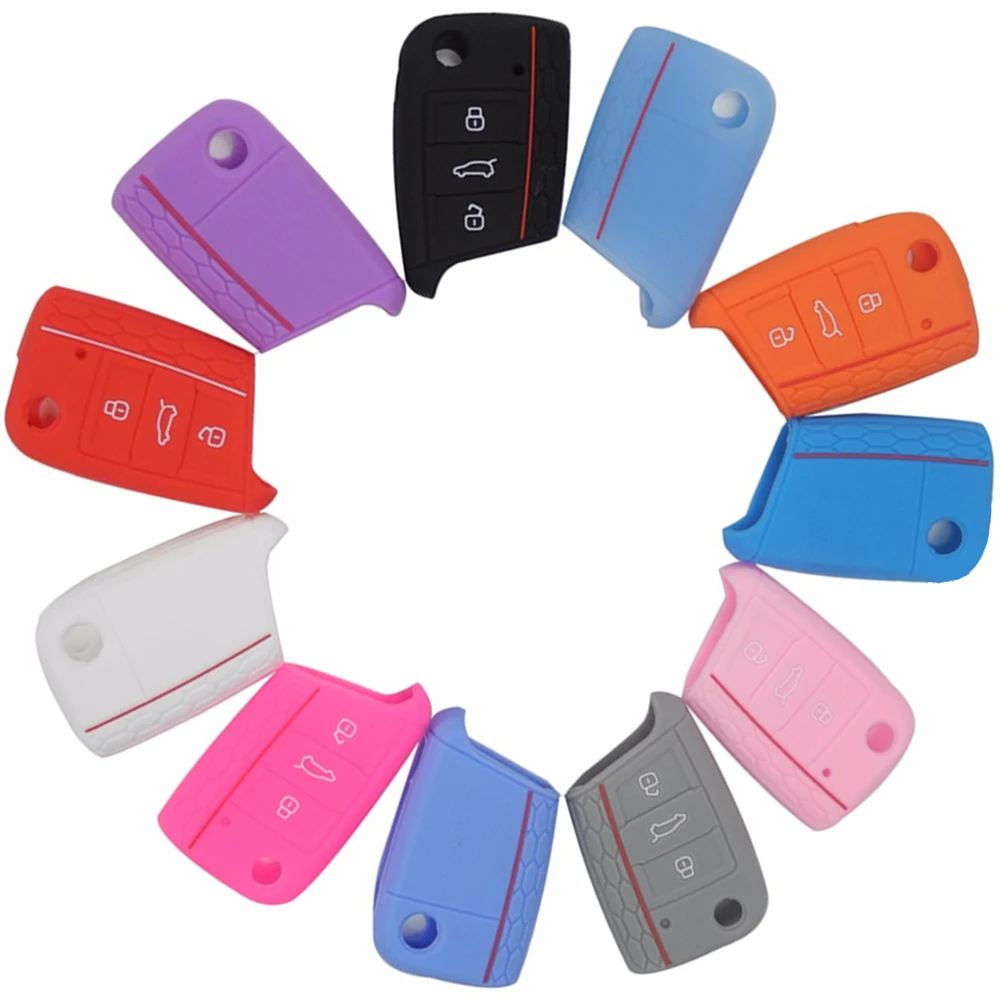 

3 Buttons Silicone Car Key Cover Case For VW Volkswagen New Polo Golf 7 mk7 Tiguan SKODA Octavia A7 Kodiaq Karoq SEAT Ateca Leon