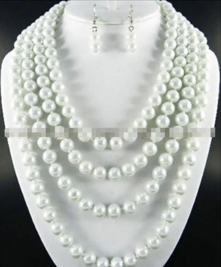 

Hot selling free shipping*****Beautiful 90 inches long 10mm shell pearl necklace earring Set