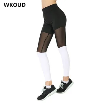 

WKOUD 2019 Women Leggings High Waist Mesh Patchwork Sport Fitness Skinny Push Up Pants Lift The Hips Absorption Legging P9076