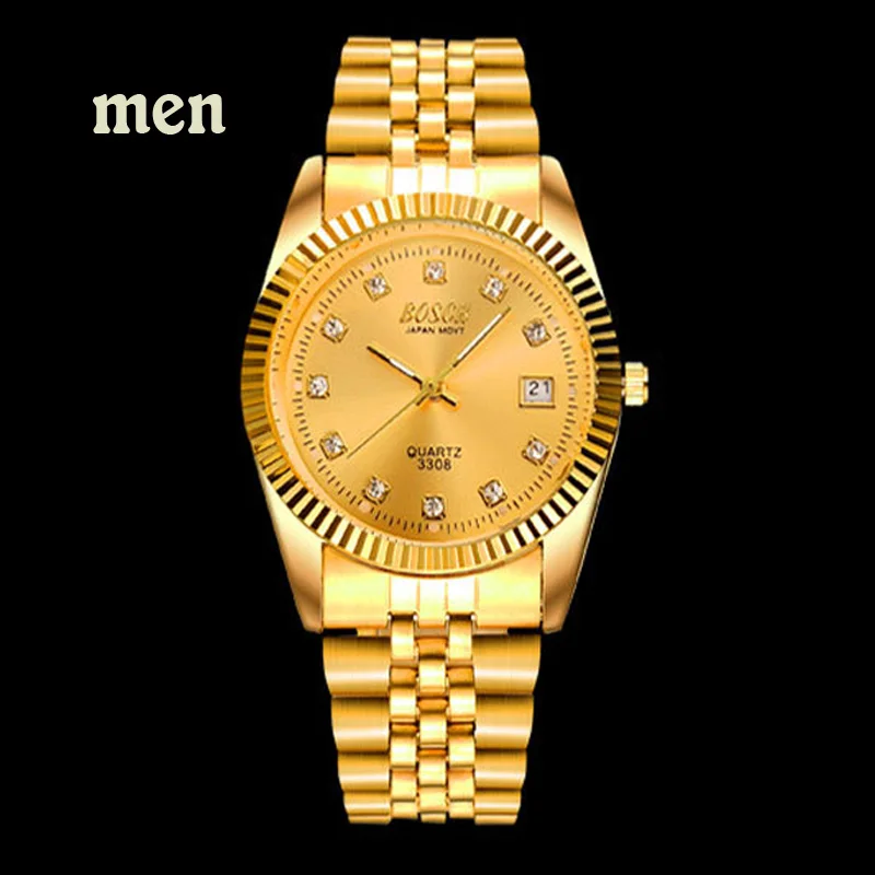 BOSCK модные парные наручные часы для мужчин s золотые Роскошные брендовые ЖЕНСКИЕ НАРЯДНЫЕ часы Reloj часы для мужчин Relogios Masculinos - Цвет: men  gold