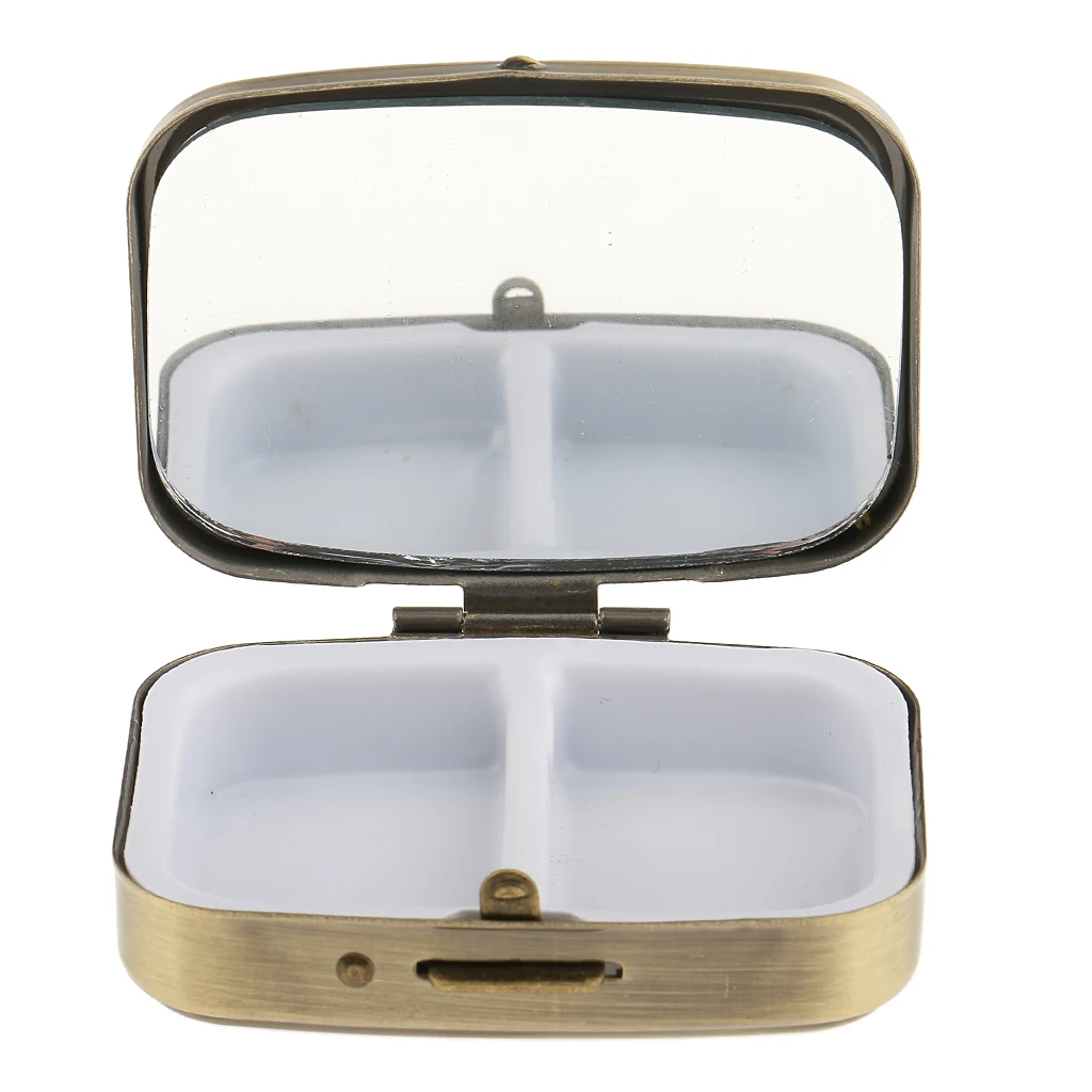 2 Compartments Travel Vitamin Organizer Medicine Tablet Box Trinket Earring Storage Case Container with Mirror