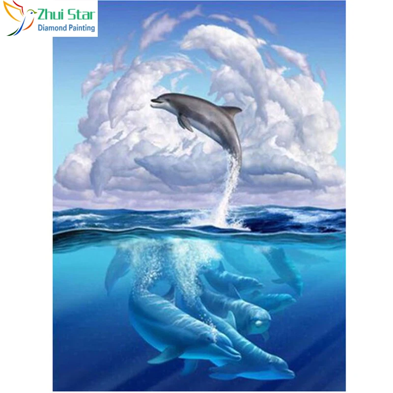 Zhui Star 5D DIY Diamond Painting Cross Stitch Full Square Rhinestones dolphin leap 3D Embroidery home Mosaic Decor gift | Дом и сад
