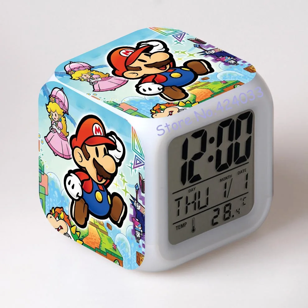 Buy Super mario bros with 7 Colors Change LED Digital Alarm Clock Night Colorful Changing