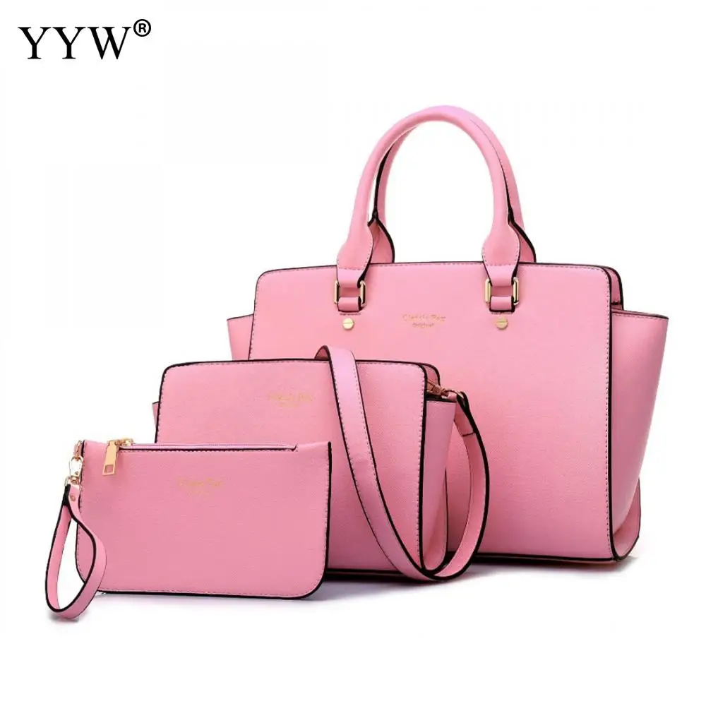 

Pink To-Handle Bags Set Buy 1 Get 3 Women's PU Leather Handbags Brands Lady's Clutch Bag Luxury Women Crossbody Shoulder Bag