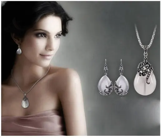 JEXXI-New-Retro-Silver-Fashion-Opal-Water-Drop-Flower-Pendants-Long-Necklaces-And-Drop-Earrings-Jewelry