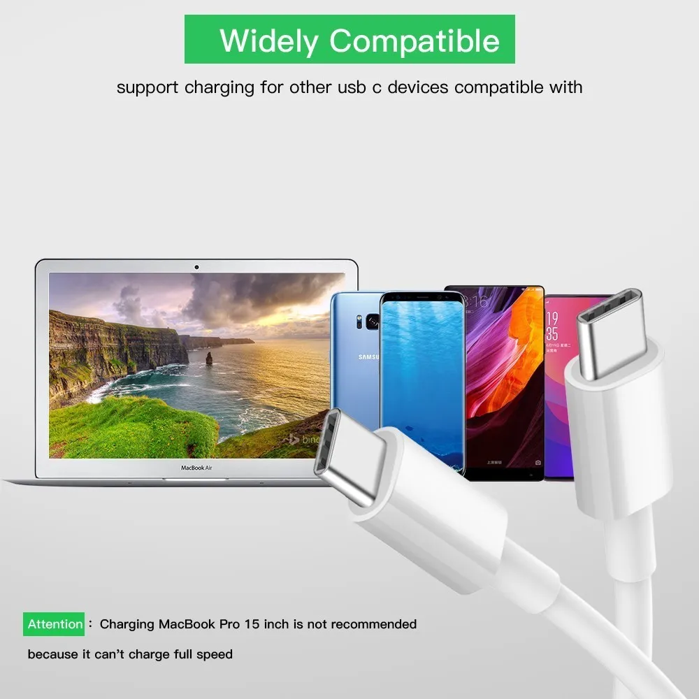 Usb type C к usb type C зарядный кабель для samsung 60 Вт PD USB-C зарядка QC 3,0 Быстрая зарядка кабель для передачи данных для устройств type-C кабели