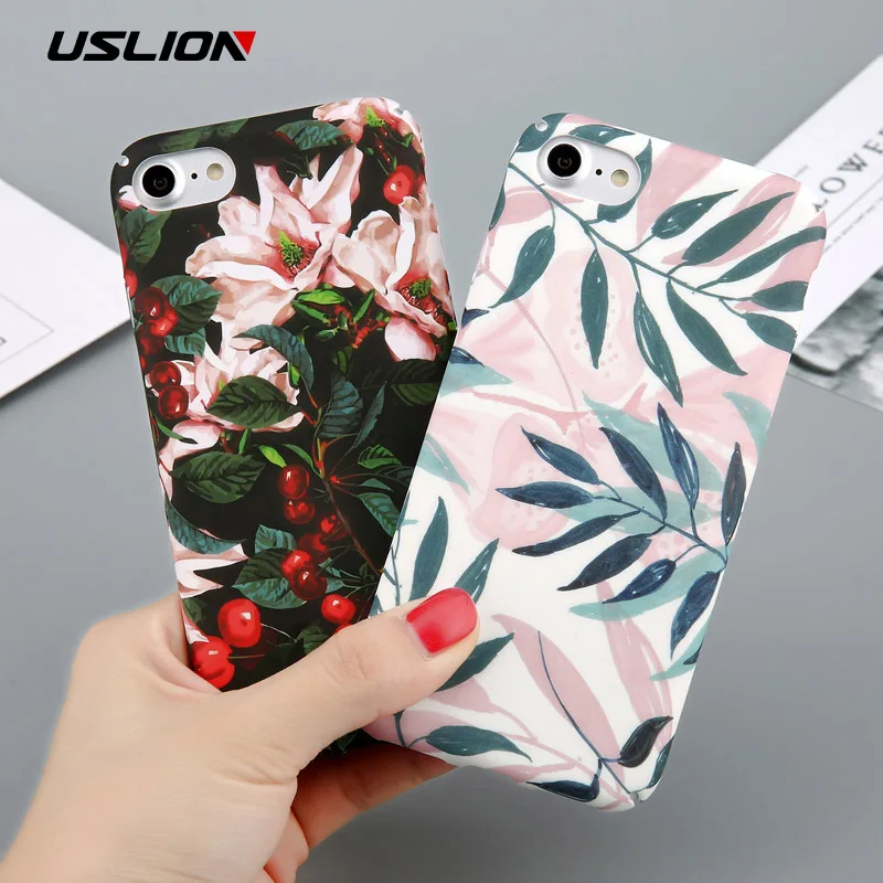 USLION Case For iPhone 7 6 X XR XS Max Flower Cherry Tree Hard PC Phone Cases Candy Colors Leaves Cover For iPhone 6 6s 7 8 Plus