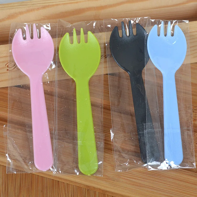 wholesale 3000pcs Disposable Plastic Cake Spoon Dessert Fork Four Fork