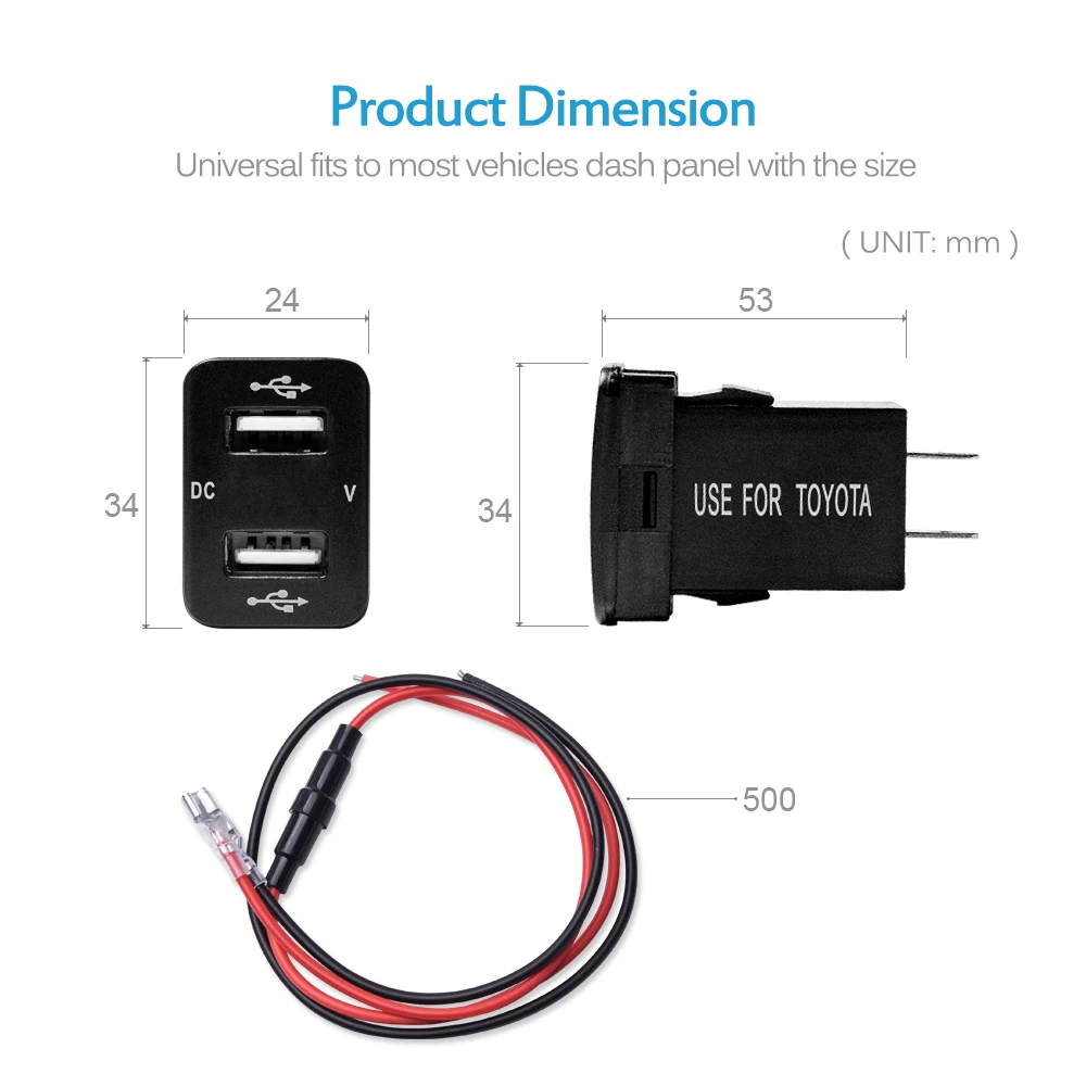 MICTUNING 2.1A Авто двойной USB зарядное устройство разъем цифровой вольтметр W/синий светодиодный светильник для смартфонов iPhone PDA ноутбука gps для Toyota