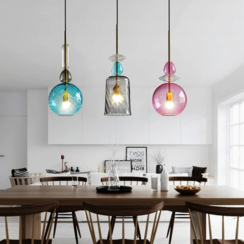 

Modern Led Pendant Lights Nordic Stained Glass Candy Pendant Lamp Dining Room Cafe Bar Kitchen Fixtures Decor Lighting Luminaire