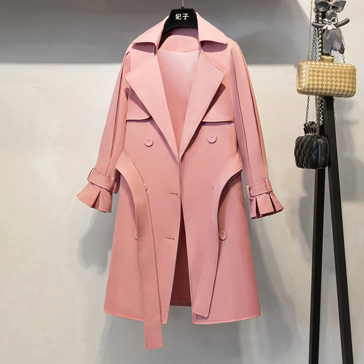 Longues Le Tournent Femmes vent Printemps Outwear Mode Rose Mince Double Coupe Manches De Pink Bas Boutonnage Nouveau Trench Vers Manteaux Automne 8qxvOw