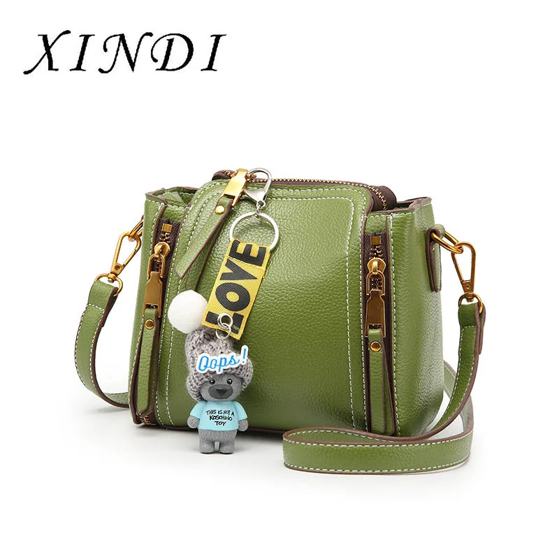 

lady bucket bag Small Bear Pendant Design women PU leather Messenger Bags MINI Small square bag shoulder bags for women 2018