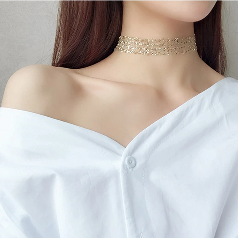 meidi Sexy Lace Chokers Necklace Gold/Silver Mesh Necklace for Women
