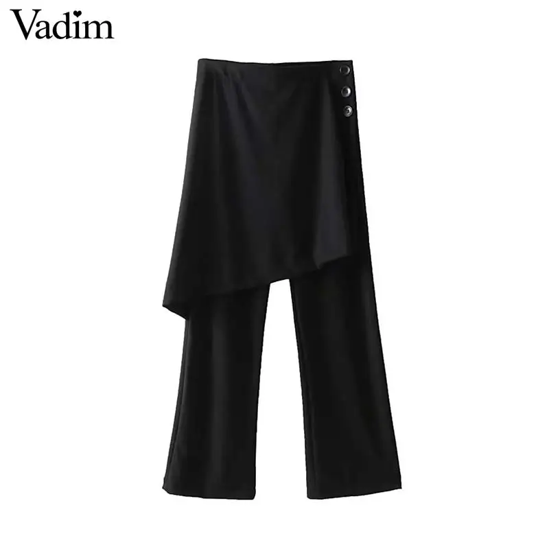 Vadim women fashion black patchwork skirt pants buttons elastic waist