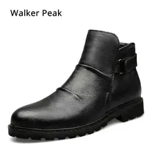 Мужская зимняя обувь в байкерском стиле; ботильоны из натуральной кожи; зимние ботинки без застежки на резиновой подошве; повседневная обувь для мужчин; размеры 38-44