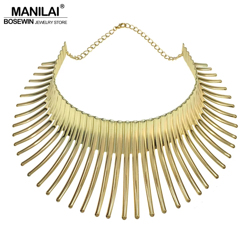 Manilai Indian Bending Alloy Big Torques Statement Necklaces Maxi