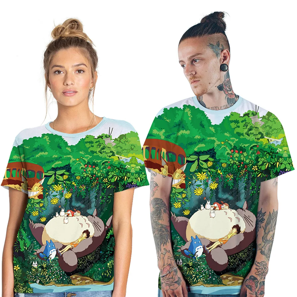 

PLstar Cosmos 2019 Summer New Totoro T shirt Funny 3D Print Japanes Anime Totoro Hayao Miyazaki cartoon Couple Tshirt S-3XL