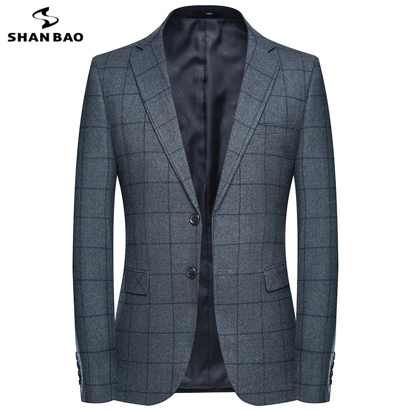 

SHANBAO 2019 autumn elegant temperament luxury high quality gray plaid youth business casual suit men's slim brand suit jacket