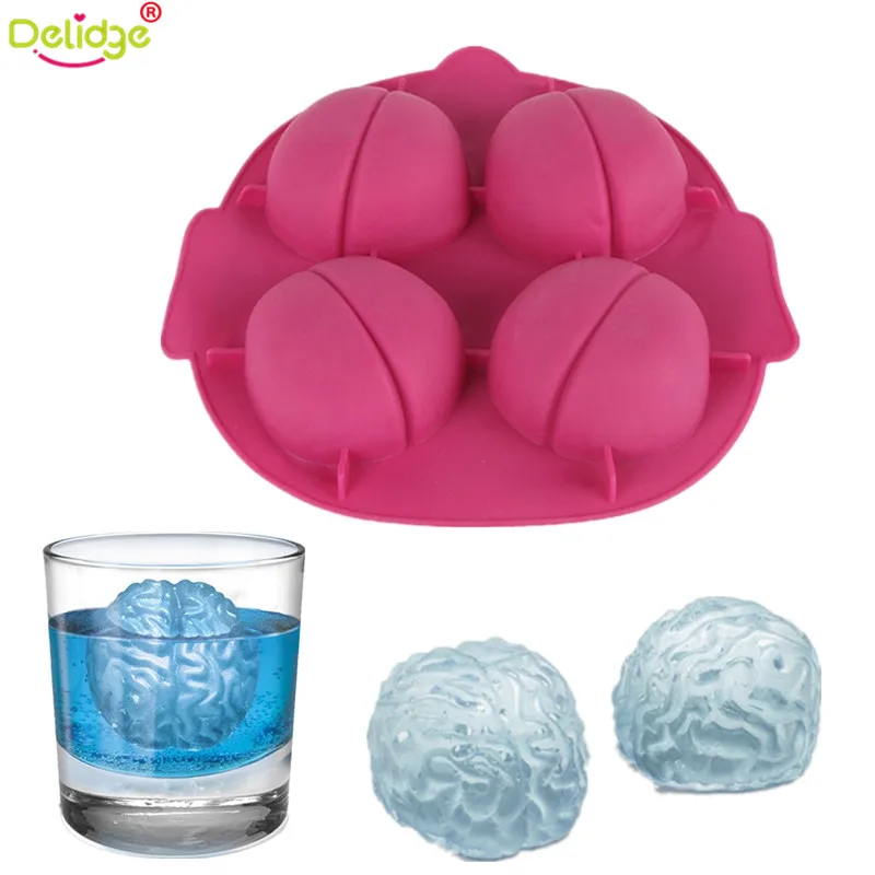 

Delidge 1 pc 4 Holes Creative Brain Ice Mold Silicone Brain Shape Chocolates Pudding Ice Cube Tray Mould Bar Kitchen Tools