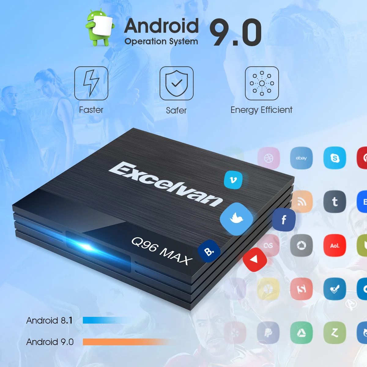

Excelvan Q96 Max Android 9.0 smart TV Box 4GB RAM 32GB ROM Allwinner H6 USB3.0 100Mbps 2.4G WiFi top box smart media