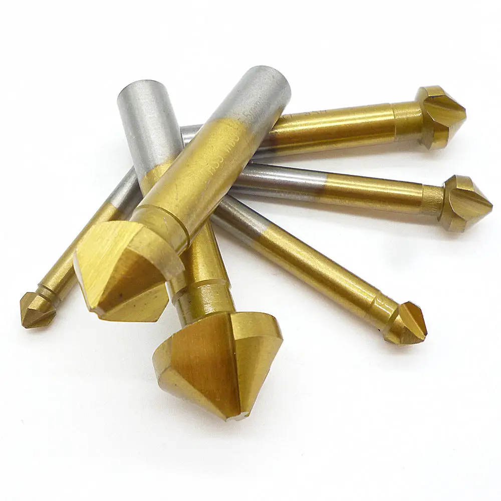 New 6pcs 90degree 3 flute Titanium coated Chamfer Chamfering End Mill Cutter Bits HSStool band