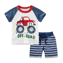 BINIDUCKLING/ г. летний комплект детской одежды, футболка с круглым вырезом+ шорты, детская одежда, пуловер с рисунком машины, хлопковая детская одежда для мальчиков