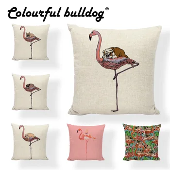 

Throw Pillow Cases Cartoon Animal Flamingo French Bulldog Pug Sloth Green Plant Home Couch Decorate 45*45cm Square Cushion Cover