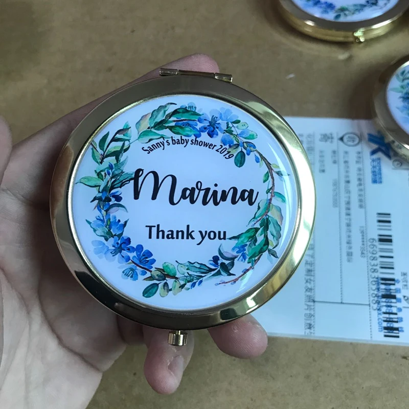 Печать на любом языке текста, уникальный логотип на заказ, свадебные подарки невесты для подружки невесты, персонализированные портативные компактные зеркальные подарки