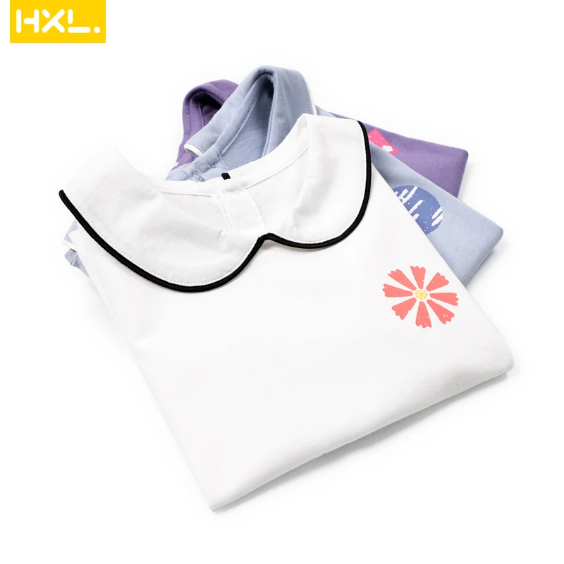 

2019 High Quality Girls Polo Shirts Short Sleeves Peter-Pan collar Back Button Solid Thin Cotton Kids Tops Tees White