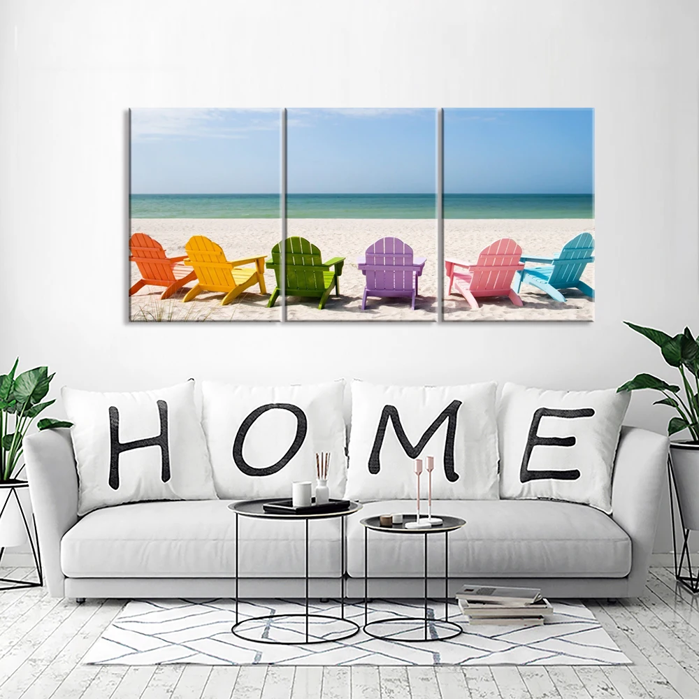 Canvas Paintings Colorful Folding Seat Seaview Modern Wall Art Giclee