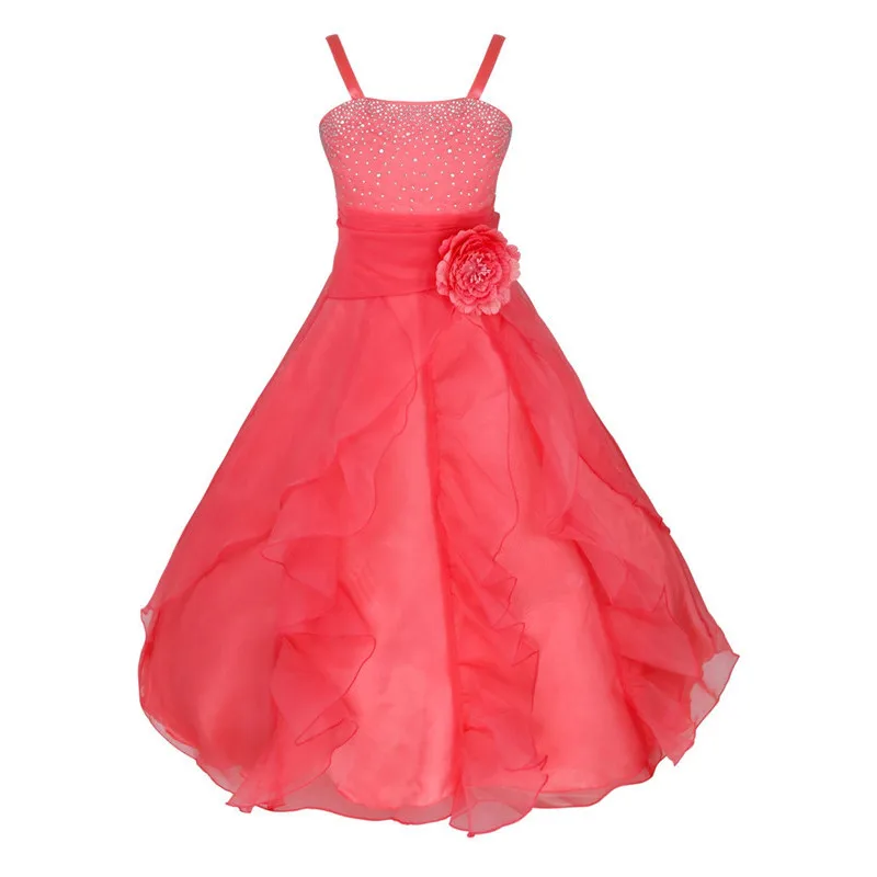 Детское платье-пачка принцессы без рукавов из органзы с цветочным рисунком для девочек Летнее Длинное Платье на свадьбу и день рождения для первого причастия - Цвет: Watermelon