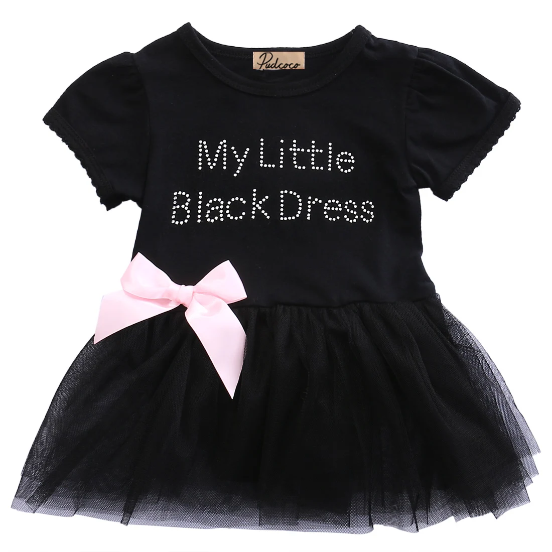 

Black Bow Short Sleeve O-Neck Cotton Summer Baby Toddler Top Bow-knot Plaids Dress Outfit Kids Cotton Sundress