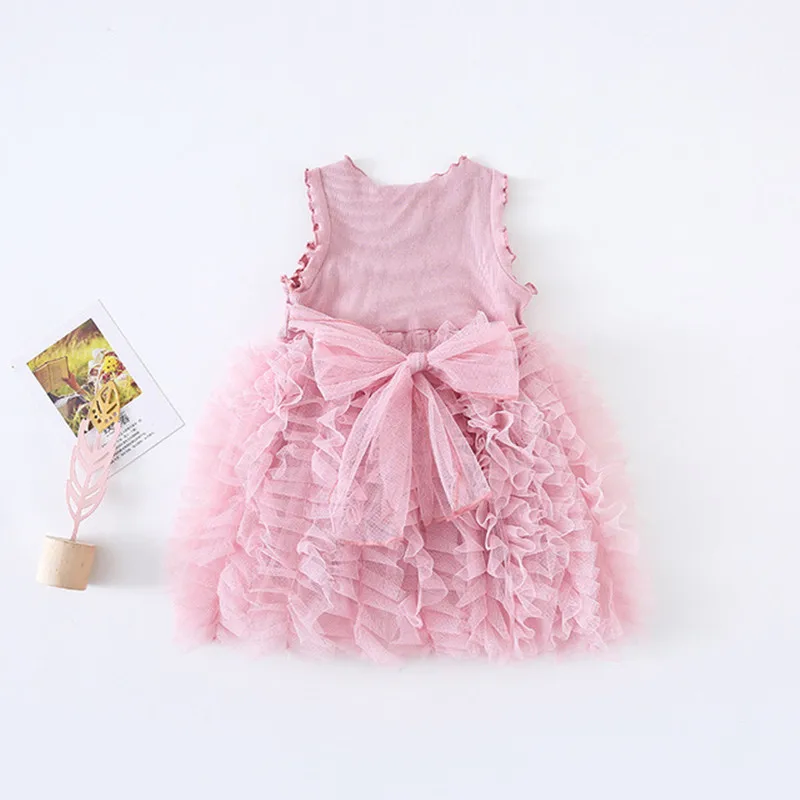 

Kids Dresses For Girls Mesh Lace Sleeveless Party Princess Dress Baby Girl Clothes Summer Kids Clothes with Big Bow 0-4Y