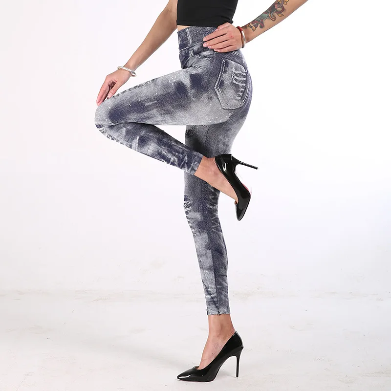 Женские леггинсы с высокой талией, модные джинсы с эффектом пуш-ап, тонкие Стрейчевые узкие брюки, тонкие сексуальные джинсовые джеггинсы, женская одежда, Прямая поставка