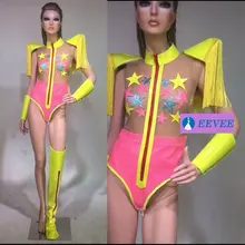 Боди с бахромой на плече, на запястье, боди, наборы, сексуальный перспективный комбинезон, бар, DJ DS GOGO, сценический костюм для женщин, певица, командная одежда