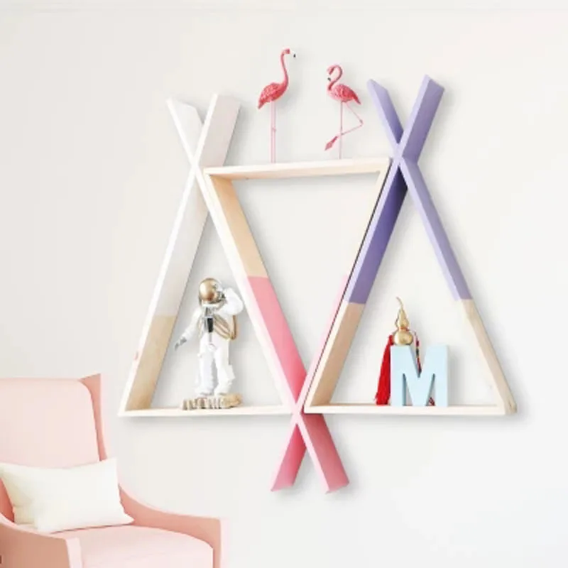 Najtaniej Nowoczesne drewniane wiszące Trigon półka piękny pokój dziecięcy diy wystrój praktyczne książki ozdoby uchwyty do przechowywania dekoracja ściany stojaki