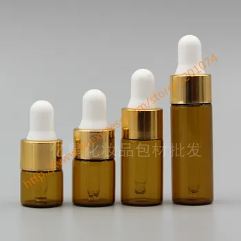 

1ml/2ml/3ml/5ml brown/amber Glass Essential Oil Bottle With gold ring+white/black rubber lid.mini container,sample bottle
