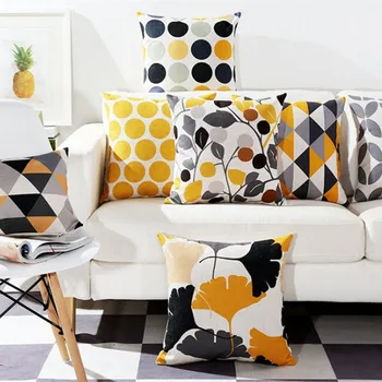 

Fashion Colourful Geometric Cushion Cover Home Decor Gray Leaf Decorative Pillow Case Cojines Decorativos Para Sofa Pillow Cover