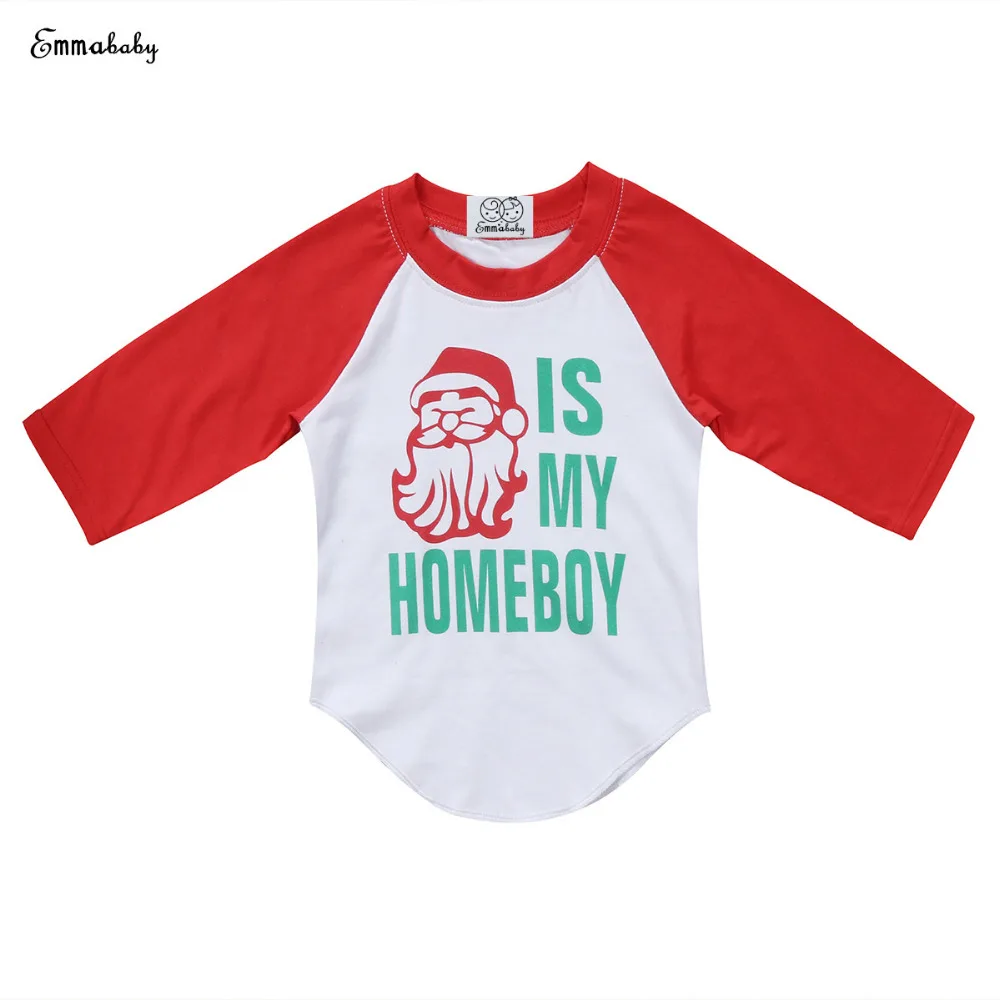 Emmababy Baby Boys Christmas T Shirts Santa Print Claus Long Sleeve T