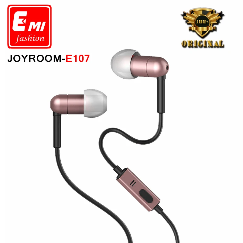 E-MI 100% Original Joyroom E107 In Ear Earphone 3.5MM Stereo In Ear Headset Dynamic Earphones Aerospace Aluminum Alloy headset