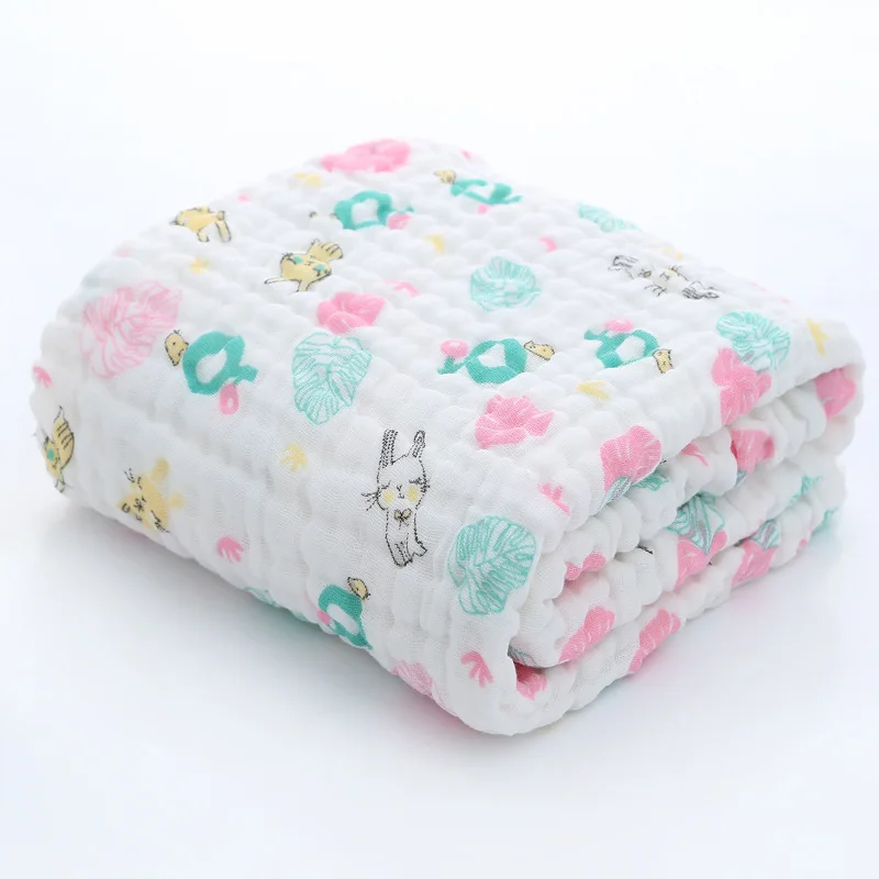 Высокая плотность хлопка класса 6-Слои 100*100 см муслин из сетчатой ткани в крепированную полоску Плиссированное детское одеяло для ванной Полотенца Медицинская марля детские пеленки - Цвет: RABBIT