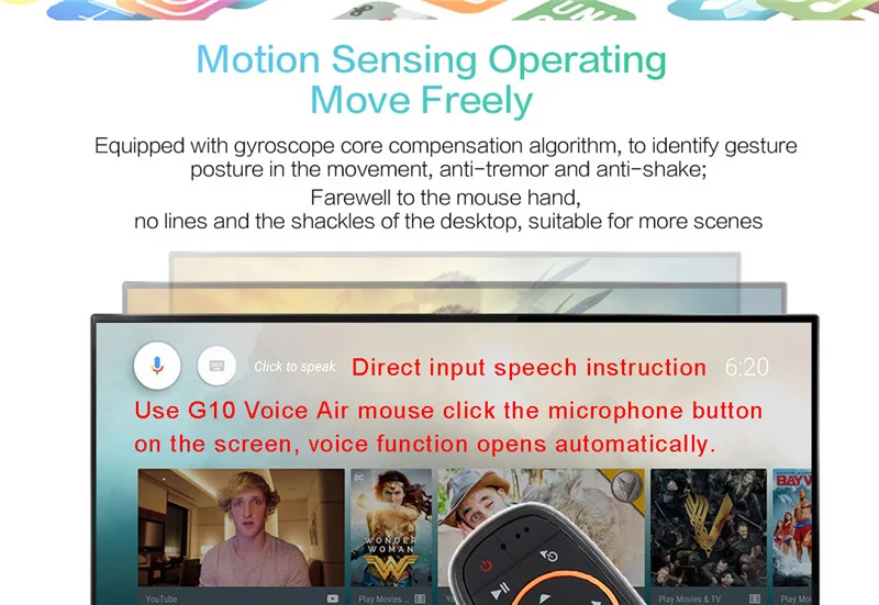 AMOBSAT G10 Air Мышь голос дистанционного Управление с 2,4G USB приемник гиродатчик мини Беспроводной Smart Remote для Android ТВ BOX PC