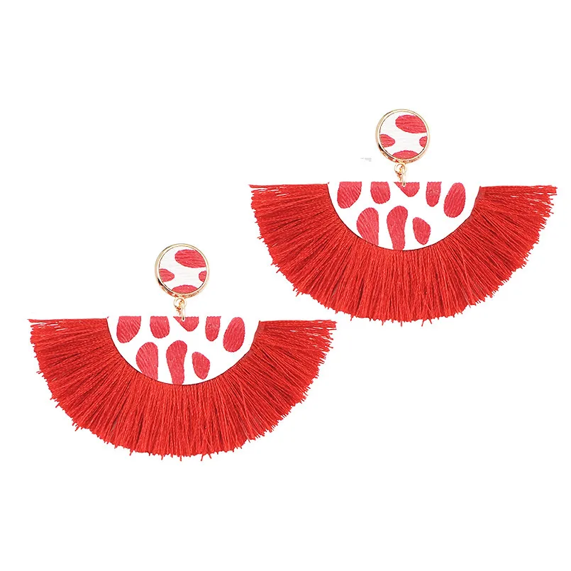 4 цвета, серьги с кисточками для женщин, богемные кожаные серьги с бахромой, висячие серьги, ювелирные изделия для свадебной вечеринки, UKEN - Окраска металла: Red Earrings