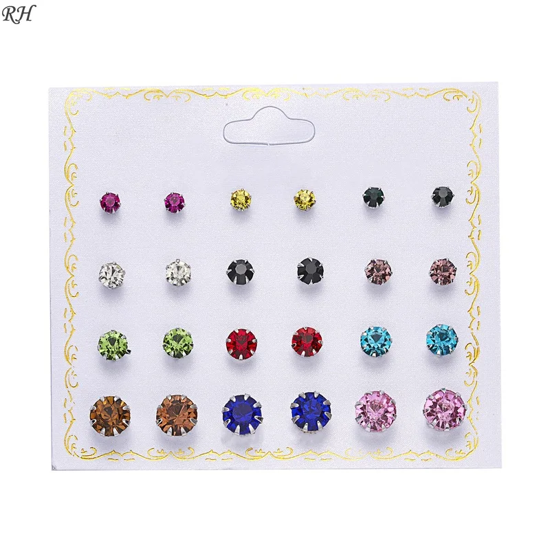 

12 pairs/set Crystal Simulated Pearl Earrings Set Women Jewelry Piercing Ball Stud Earring kit Bijouteria brincos best