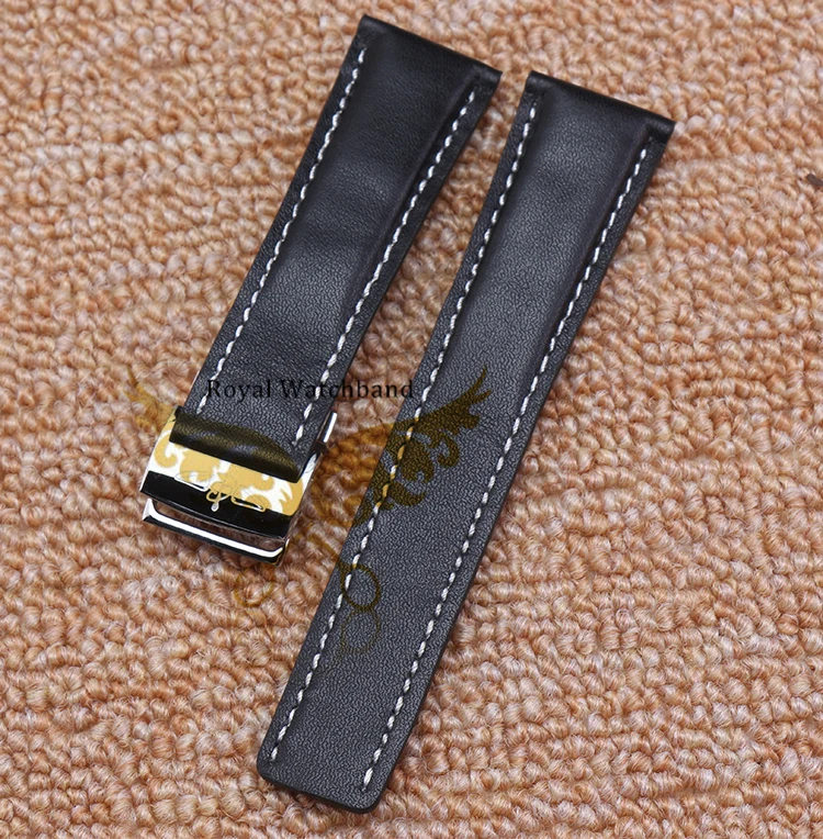 Watch Band 22mm 24mm Top Grade Black 100 Smooth Genuine Wrist band with Color Stitching and