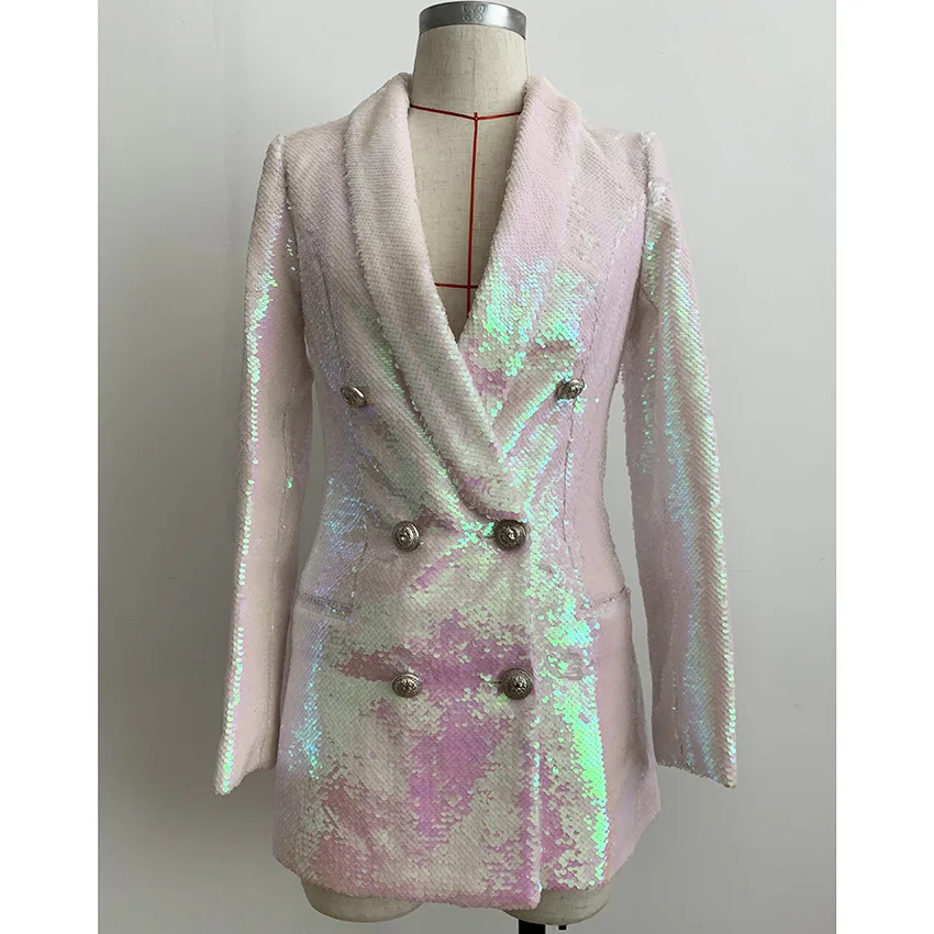 High Quality 2019 New Long Blazer Women Double Breasted Sequin Coat Female Spring autumn Long Sleeve Office white Blazer Outwear High Quality 2019 New Long Blazer Women Double Breasted Sequin Coat Female Spring autumn Long Sleeve Office white Blazer Outwear