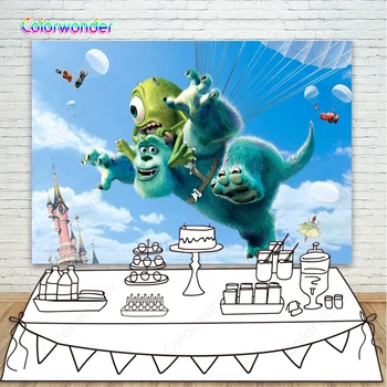 

Monsters University Mike Wazowski James P. Sullivan Parachute Custom Funny Photo Studio Backdrop Background For Baby Shower Boda