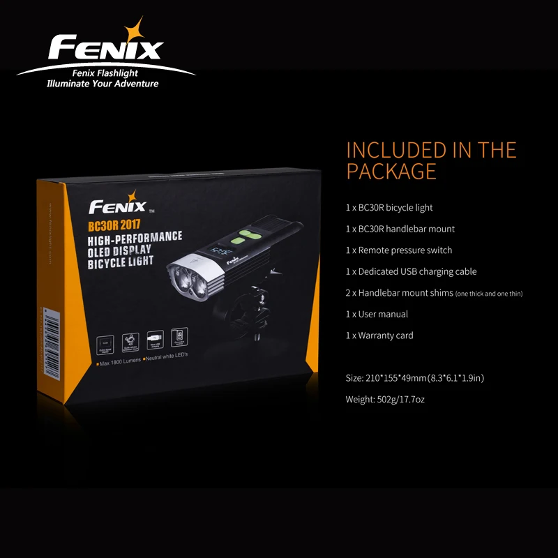 EXW цена Fenix BC30R высокопроизводительный цифровой OLED дисплей микро USB Перезаряжаемый велосипедный передний светильник с комплектами