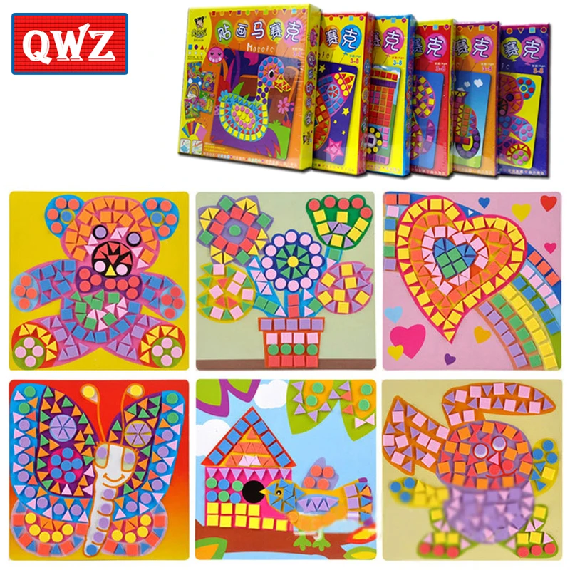 QWZ 6 видов конструкций в наборе, Детские eva, мозаичный наклейки, Детские художественные поделки, сделай сам, животные, транспорт, 3D Развивающие головоломки, игрушки для детей, подарок