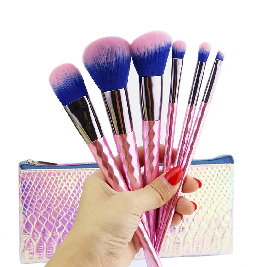 6 PCS Pink Diamond Makeup Brushes Set Luxury Powder Eyeshadow Brush